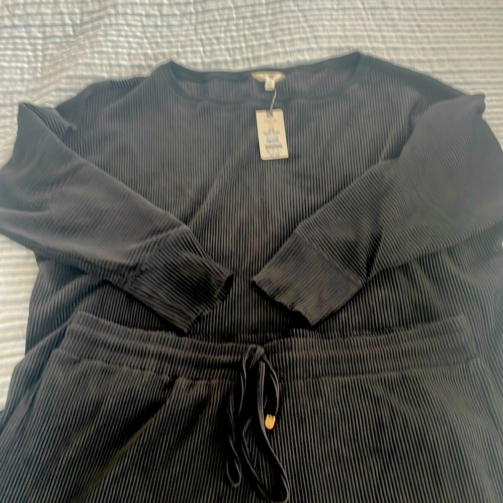 2 piece cozy black velour pants set new size 2X